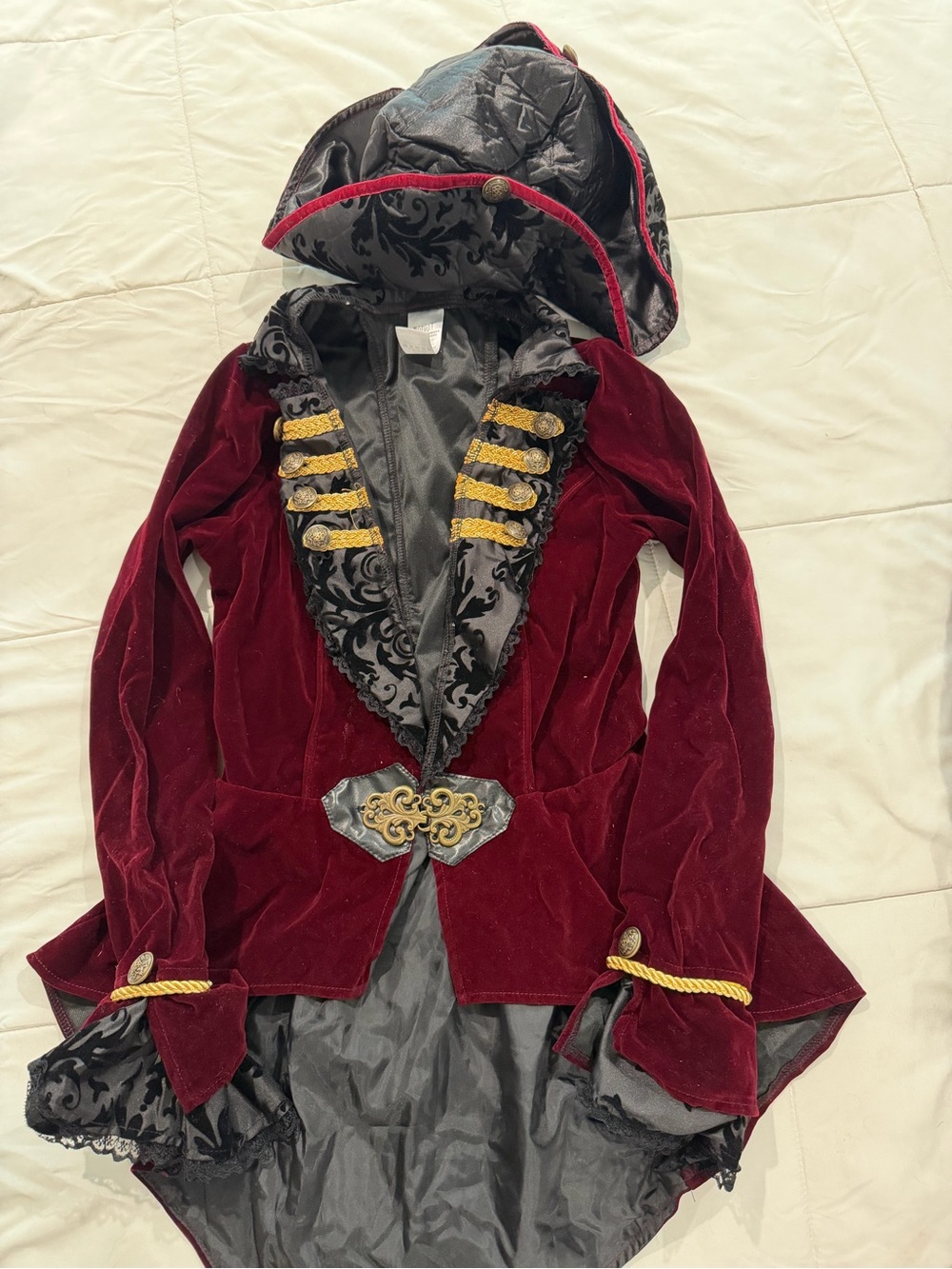 Woman’s Burgundy Velvet Pirate Costume Jacket with Gold Trim